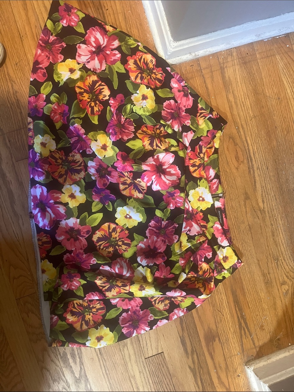 Ashley Stewart Floral A-Line Skirt in Black with Pink, Yellow & Green